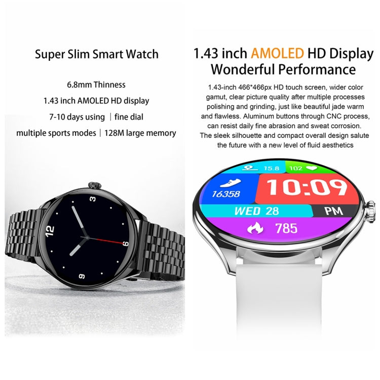 MT55 1.43 inch AMOLED HD Screen Ultra-thin Smart Call Health Watch, Silicone Strap