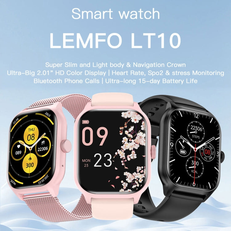 LEMFO LT10 2.01 inch TFT Screen Smart Watch Supports Bluetooth Call / Health Monitoring, Steel Strap, Silicone Strap