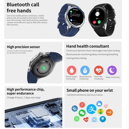 HD Watch X 1.43 inch IP68 BT5.3 Sport Smart Watch, Support Bluetooth Call / Sleep / Blood Oxygen / Heart Rate / Blood Pressure Health Monitor, Black Steel + Black Silicone Strap, Black Leather + Black Silicone Strap, Silver Steel + Blue Silicone Strap