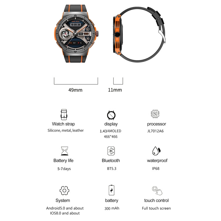 LEMFO HK52 1.43 inch BT5.3 IP68 Sport Smart Watch, Support Bluetooth Call / Message Notification / Heart Rate / Blood Pressure Health Monitor