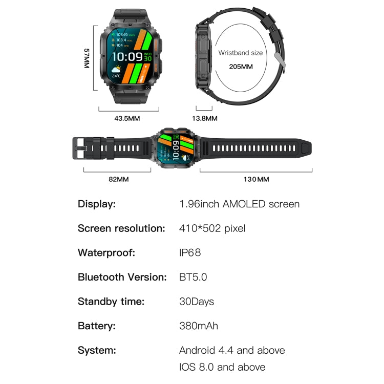 LEMFO K61 Pro 1.96 inch BT5.0 Sport Smart Watch, Support Bluetooth Call / Sleep / Blood Oxygen / Heart Rate / Blood Pressure Health Monitor