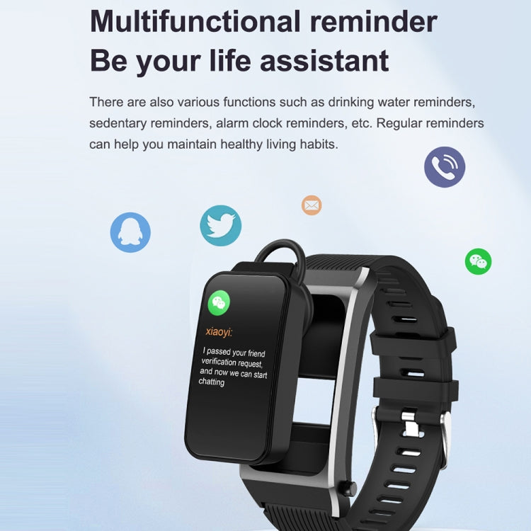 A8 1.98 inch 2 in 1 Bluetooth Earphone Silicone Strap Smart Watch, Support ECG / NFC