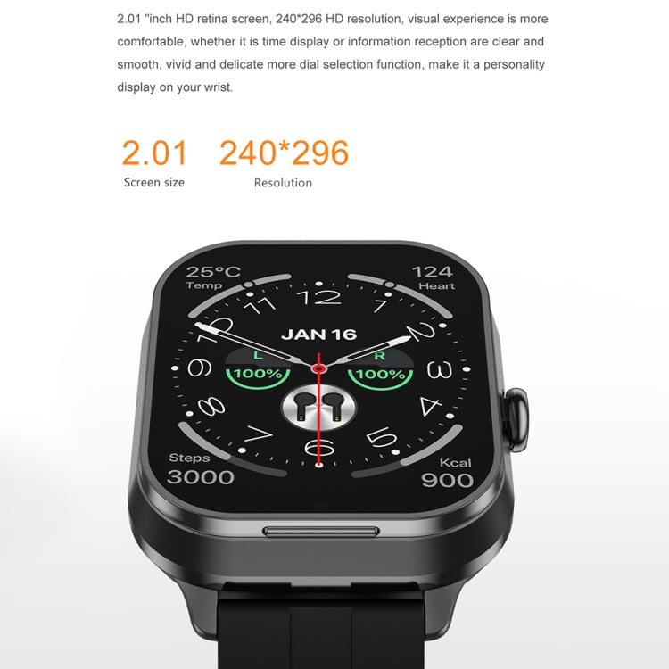 D8 Pro 2.01 inch 2 in 1 Bluetooth Earphone Silicone Strap Smart Watch, Support NFC with Cover