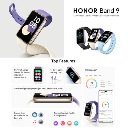 Honor Band 9, 1.57 inch AMOLED Screen, Support Heart Rate / Blood Oxygen / Sleep Monitoring, Standard Version, Honor Band 9