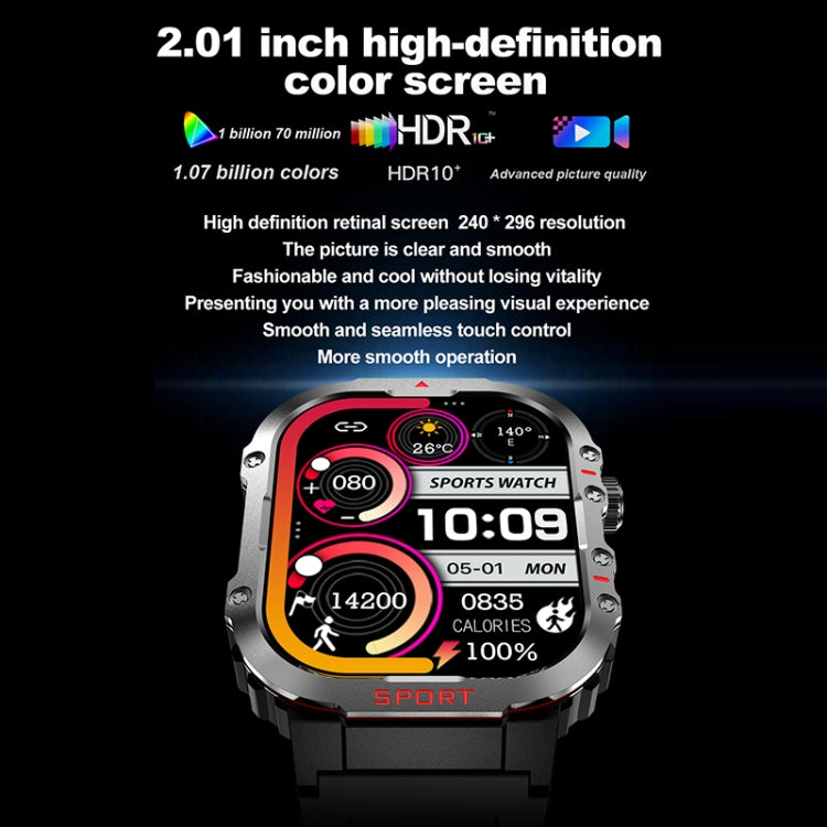 G45 2.01 inch Screen Silicone Strap 10m Waterproof Smart Watch, Support Flashlight / Bluetooth Call / HRV