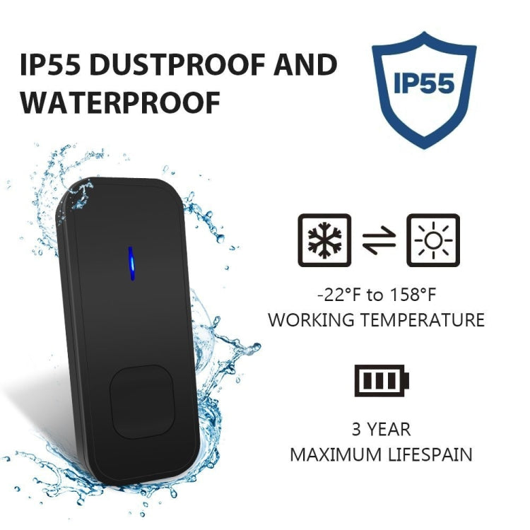 N15K-1T2-B 110dB IP55 Waterproof Wireless Doorbell, Receiver x 2 and Transmitter x 1, US Plug, N15K-1T2-B