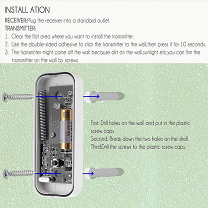 N15K-1T2-B 110dB IP55 Waterproof Wireless Doorbell, Receiver x 2 and Transmitter x 1, US Plug, N15K-1T2-B