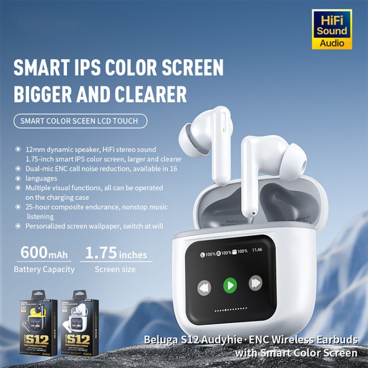 WEKOME Beluga S12 Audyhle ENC Noise Reduction Wireless Earphones with Smart Color Screen