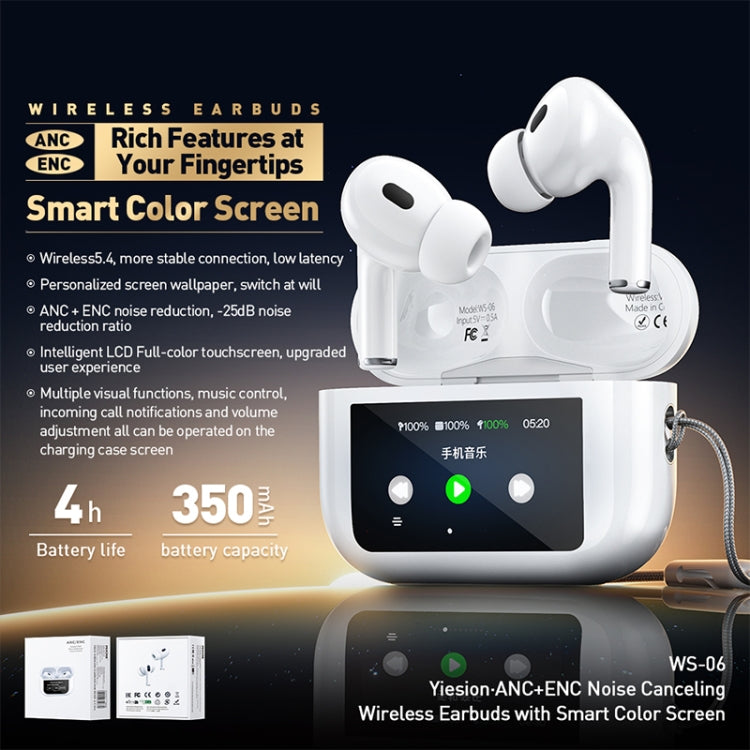 WEKOME WS-06 Yiesion Smart Color Screen Noise Reduction Wireless Bluetooth Earphones, WS-06