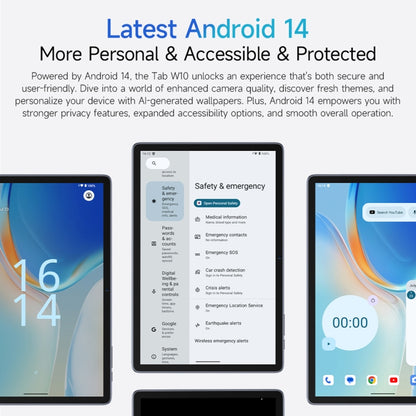 Ulefone Tab W10 WiFi Tablet PC, 10.1 inch Android 14 Unisoc T606 Octa Core, EU Plug, Tab W10