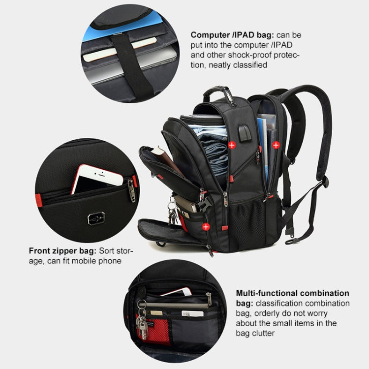 Multifunctional Business Large Capacity Waterproof Double-Shoulder Backpack with USB Interface, 18 inch, 20 inch, 22 inch