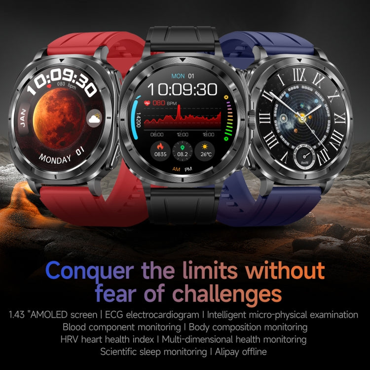 ET492 1.43 inch AMOLED Screen Steel Strap Smart Watch Supports ECG/Blood Sugar Monitoring