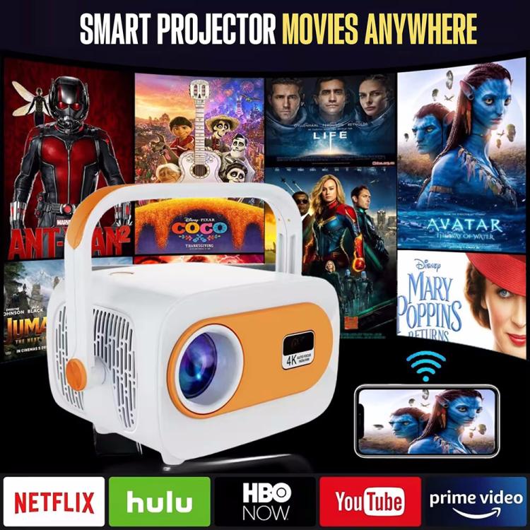 JY325 1280 x 720P 200ANSI Amlogic H713 CPU Android 11.0 Portable Projector, US Plug, EU Plug, UK Plug, AU Plug