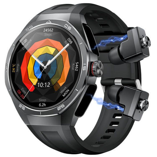 GT97 1.53 inch Round Screen 2 in 1 Bluetooth Earphone Silicone Strap Smart Watch Supports Bluetooth Calls