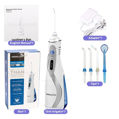 Waterpulse V400Plus Rechargeable USB Dental Cordless Oral Irrigator, V400Plus, Plug: UK