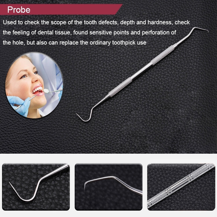 6 in 1 Dental Tool Set (Stainless Steel Probe + Hoe-shaped Dentist + Sickle Dentist + Tooth Stain Rejection Device + Dental Tweezers + Mouth Mirror), 6 in 1