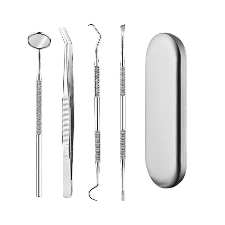 4 in 1 Dental Tool Set (Stainless Steel Probe + Hoe-shaped Dentist + Dental Tweezers + Mouth Mirror), 4 in 1