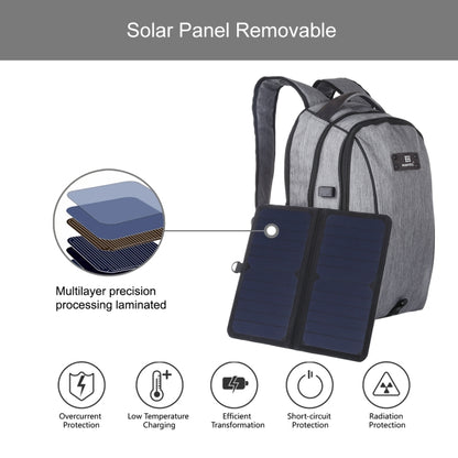 HAWEEL 14W Foldable Removable Solar Power Outdoor Portable Canvas Dual Shoulders Laptop Backpack, USB Output: 5V 2.1A Max