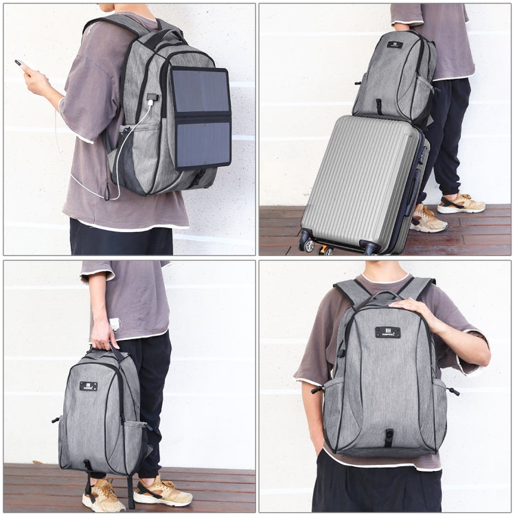 HAWEEL 14W Foldable Removable Solar Power Outdoor Portable Canvas Dual Shoulders Laptop Backpack, USB Output: 5V 2.1A Max
