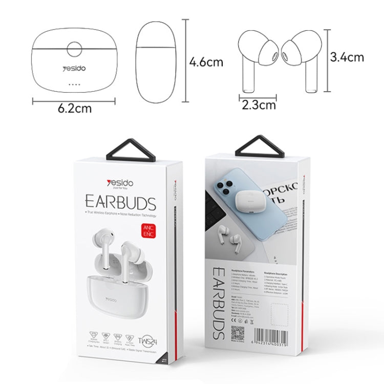 Yesido TWS24 ANC+ENC Dual Noise Reduction Smart TWS Wireless Bluetooth Earphone, TWS24