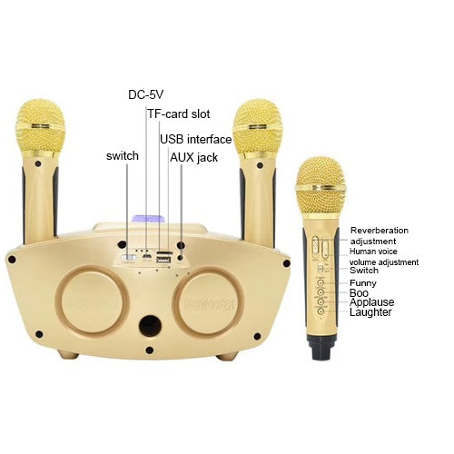 SD-306 2 in 1 Family KTV Portable Wireless Live Dual Microphone + Bluetooth Speaker, SD-306(Black), SD-306(Pink), SD-306(Gold)