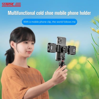 STARTRC 1/4 inch Tripod Stand Dual Cold Shoe Phone Clamp, 6cm - 9cm Width Smartphones