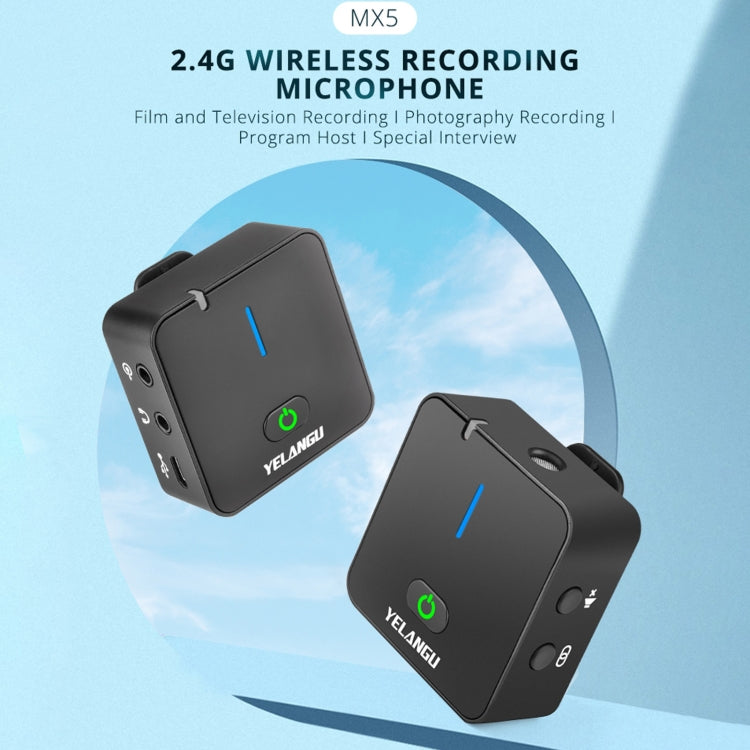 YELANGU MX5S 2.4G Live Broadcast Interview Wireless Recording Camera Microphone, 1 Receiver to 2 Transmitter, 1 Receiver to 2 Transmitter