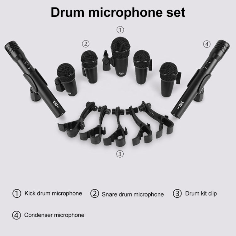 XTUGA MI7-A 7-Piece Wired Dynamic Drum Mic Kit Kick Bass Tom/Snare Cymbals Microphone Set, MI7-A