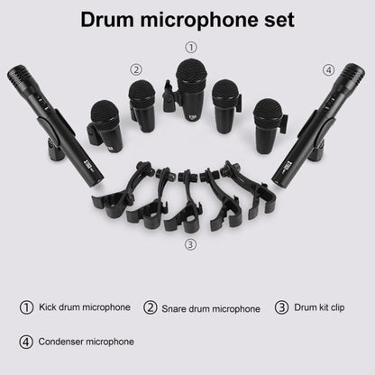 XTUGA MI7-A 7-Piece Wired Dynamic Drum Mic Kit Kick Bass Tom/Snare Cymbals Microphone Set, MI7-A