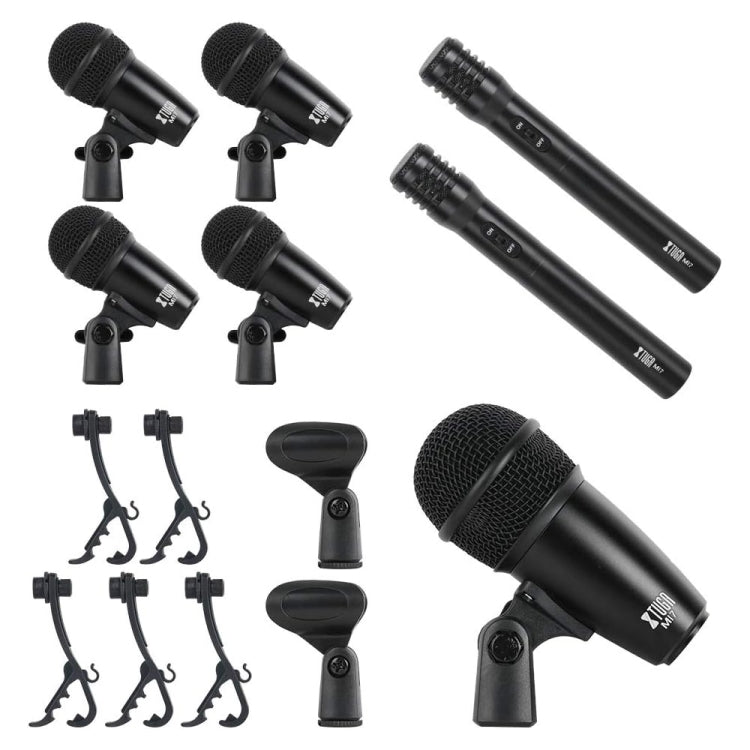 XTUGA MI7-G 7-Piece Wired Dynamic Drum Mic Kit Kick Bass Tom/Snare Cymbals Microphone Set, MI7-G