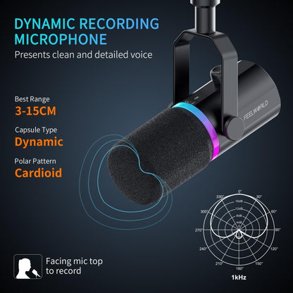 FEELWORLD PM1-AS XLR/USB Dynamic Microphone for Podcasting Recording Gaming Live Streaming with Boom Arm, PM1-AS