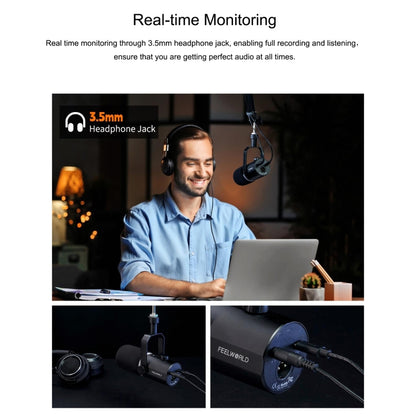 FEELWORLD PM1-AS XLR/USB Dynamic Microphone for Podcasting Recording Gaming Live Streaming with Boom Arm, PM1-AS