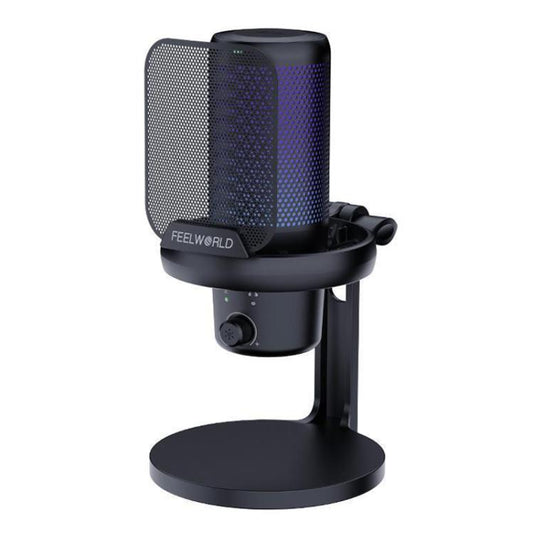 FEELWORLD VM1 USB Condenser Gaming Microphone for Streaming Noise Cancellation Mute RGB Light Desktop Stand, VM1-XS