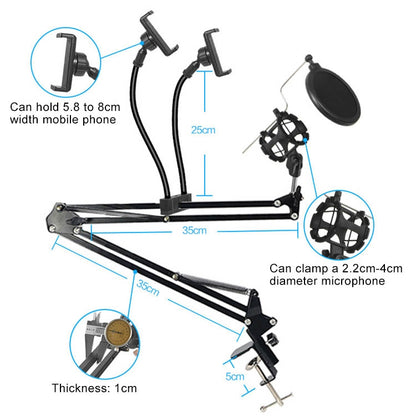 Dual Mobile Phone K Song Bracket 360 Degree Direction Cantilever Multifunctional Lazy Microphone Live Broadcast Bracket, Dual Mobile Phone