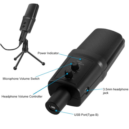 Yanmai SF-970 Professional Condenser Sound Recording Microphone with Tripod Holder & USB Cable , Cable Length: 1.8m