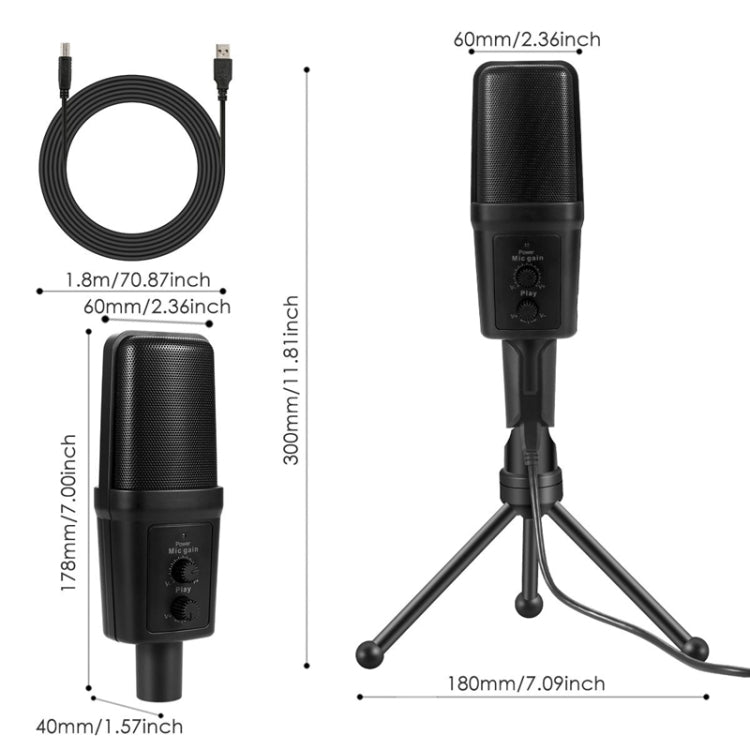 Yanmai SF-970 Professional Condenser Sound Recording Microphone with Tripod Holder & USB Cable , Cable Length: 1.8m