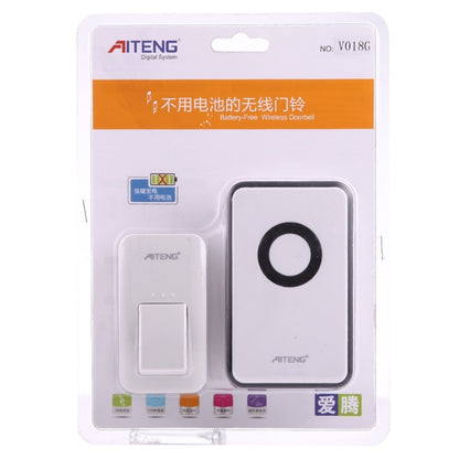 AITENG V018G Life Waterproof Battery-Free Wireless Doorbell, 1 Receiver + 1 x Transmitter, Receiver Distance: 130m, US Plug, V018G