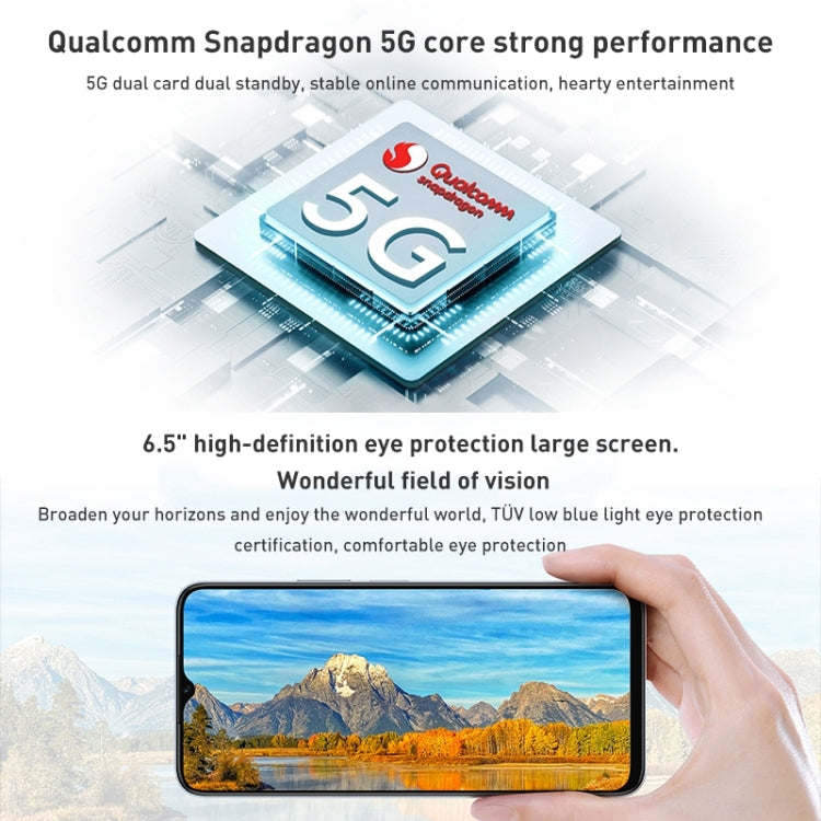 Dual Back Cameras, Side Fingerprint Identification, 5000mAh Battery, 6.5 inch Magic UI 5.0 (Android R) Qualcomm Snapdragon 480 Plus Octa Core up to 2.2GHz, Network: 5G, Not Support Google Play, 8GB+128GB