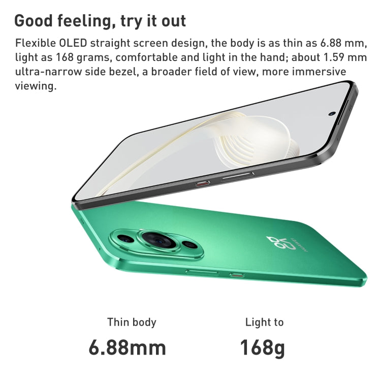 Dual Back Cameras, Screen Fingerprint Identification, 6.7 inch Kunlun Glass HarmonyOS Qualcomm Snapdragon 778G 4G Octa Core up to 2.4GHz, Network: 4G, OTG, NFC, Not Support Google Play, nova 11 256GB Kunlun Glass