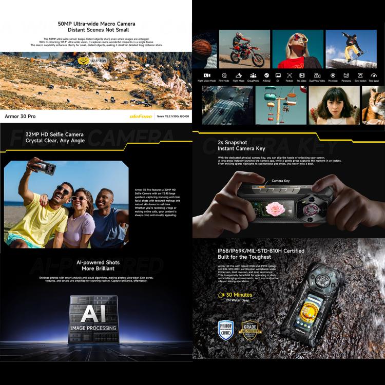Ulefone Armor 30 Pro Rugged Phone, 16GB+512GB, Night Vision, 6.95 inch + 3.4 inch Dual Screen Android 14 MediaTek Dimensity 7300X Octa Core, Network: 5G, OTG, NFC