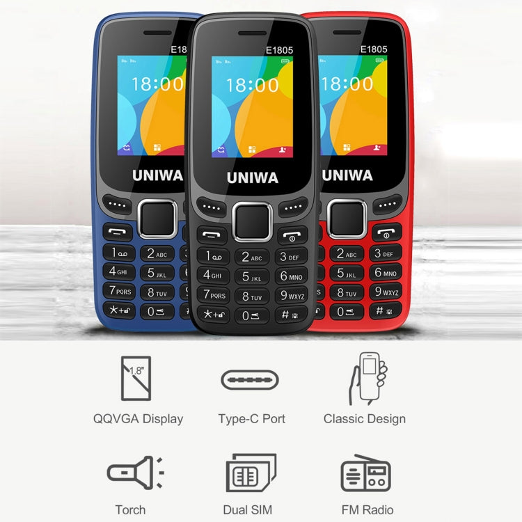 E1805, 1.77 inch, SC6531E, 21 Keys, Support Bluetooth, Torch, FM, MP3, MP4, GSM, Dual SIM