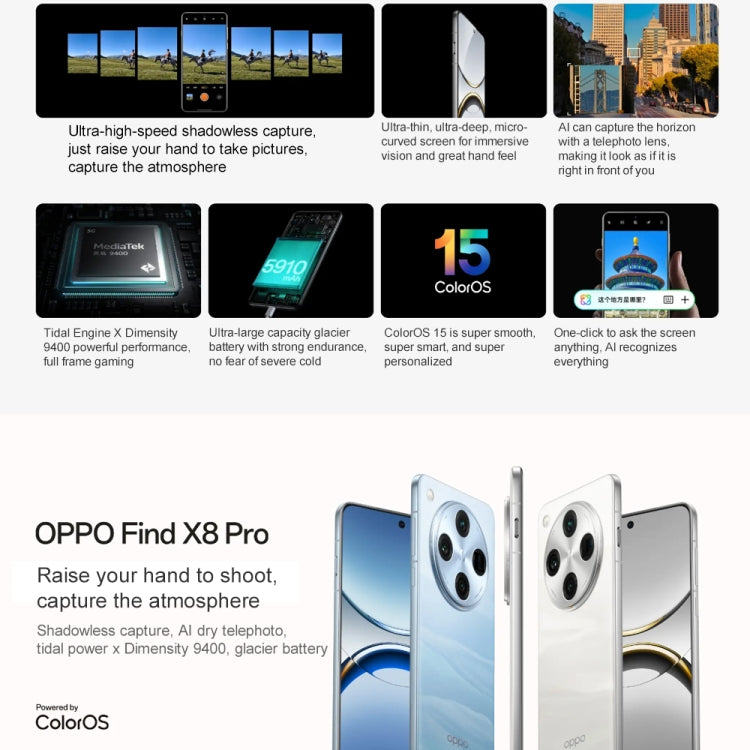 OPPO Find X8 Pro AI Phone, 12GB+512GB, Screen Fingerprint, 6.78 inch ColorOS 15 Dimensity 9400 Octa Core up to 3.626GHz, NFC, OTG, Network: 5G, OPPO Find X8 Pro AI Phone, 12GB+512GB