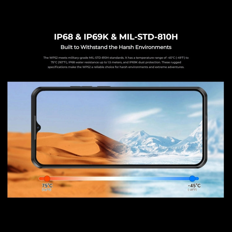 Oukitel WP52 5G Rugged Phone, 4GB+256GB, 6.6 inch Android 14.0 MediaTek Dimensity 6100+ Octa-core 3.0GHz, NFC, OTG, Network: 5G, WP52