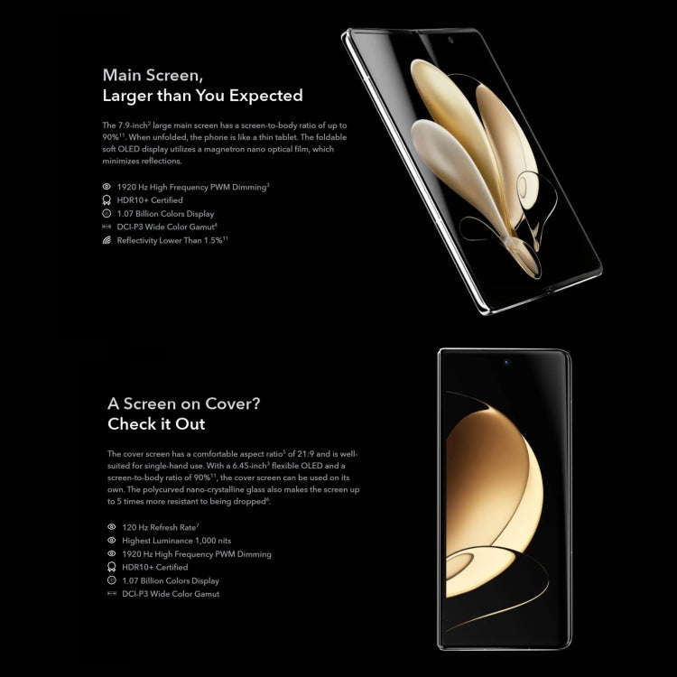 Triple Back Cameras, Fade ID & Side Fingerprint Identification, 7.9 inch + 6.45 inch Magic UI 6.0 (Android 12) Qualcomm Snapdragon 8 Gen1 4nm Octa Core up to 2.995GHz, Network: 5G, OTG, NFC, Not Support Google Play, 12GB+512GB