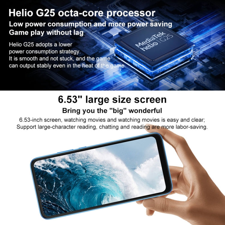 5000mAh Battery, Face Identification, 6.53 inch MIUI 12.5 MTK Helio G25 Octa Core up to 2.0GHz, Network: 4G, Dual SIM, Support Google Play, 4GB+64GB