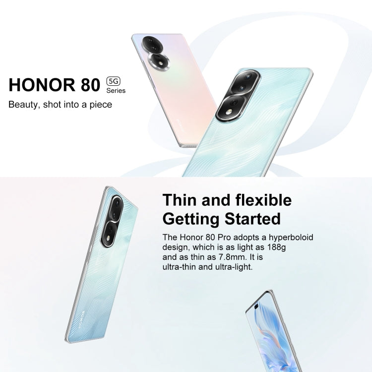 Triple Back Cameras, Screen Fingerprint Identification, 6.78 inch Magic UI 7.0 Qualcomm Snapdragon 8+ Gen1 Octa Core up to  3.0GHz, Network: 5G, OTG, NFC, Not Support Google Play, Honor 80 Pro 5G, 12GB+256GB