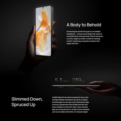 Triple Cameras, Face ID & Side Fingerprint Identification, 4800mAh Battery, 7.85 inch + 6.4 inch Screen, HarmonyOS 3.1 Snapdragon 8+ 4G Octa Core up to 3.2GHz, Network: 4G, OTG, NFC, Not Support Google Play, 512GB