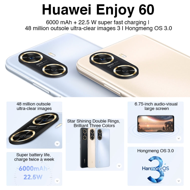 Dual Back Cameras, Face ID & Side Fingerprint Identification, 6000mAh Battery, 6.75 inch HarmonyOS 3.0 Octa Core, Network: 4G, OTG, Not Support Google Play, 128GB