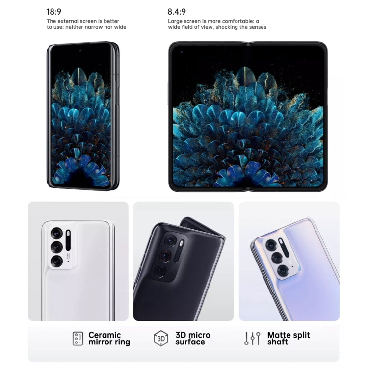 Triple Rear Cameras, Face ID & Side Fingerprint Identification, 7.1 inch + 5.49 inch Screen, ColorOS 12 Qualcomm Snapdragon 888 Octa Core up to 2.84Ghz, Support Google Play, 12GB+512GB