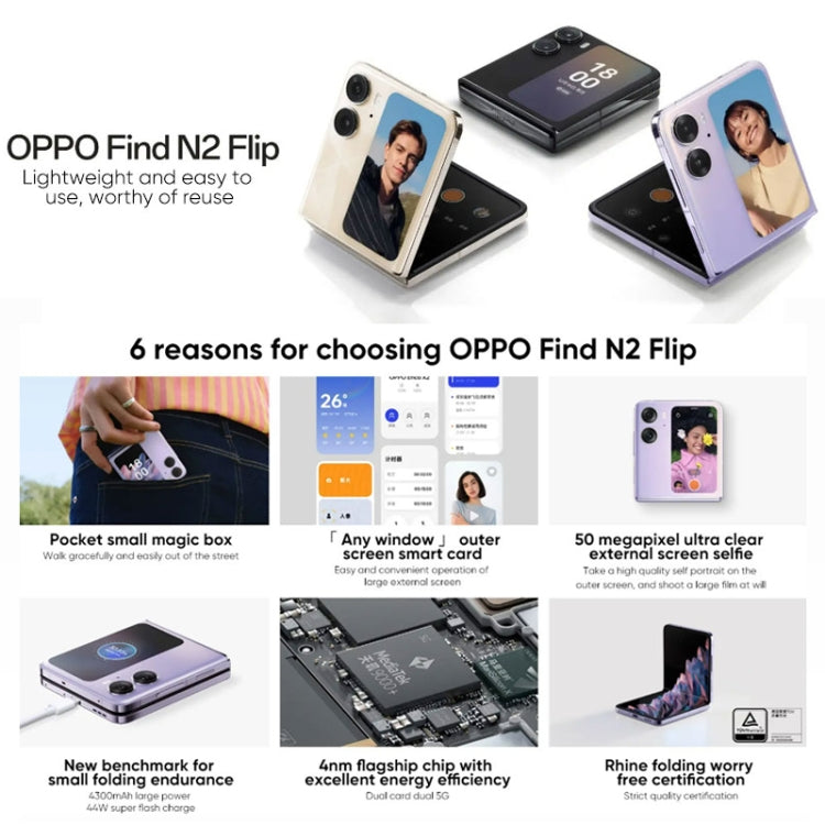 Dual Rear Cameras, Face ID & Side Fingerprint Identification, 6.8 inch + 3.26 inch Screen, ColorOS 13 Dimensity 9000+ Octa Core up to 3.2GHz, Support Google Play, 12GB+256GB